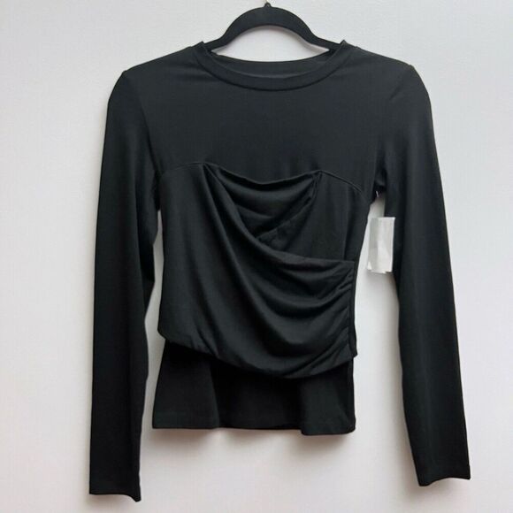 Vero Moda Women’s XS Black Nelly Ruched Knit Long Sleeve Corset Wrap Top - Picture 1 of 7